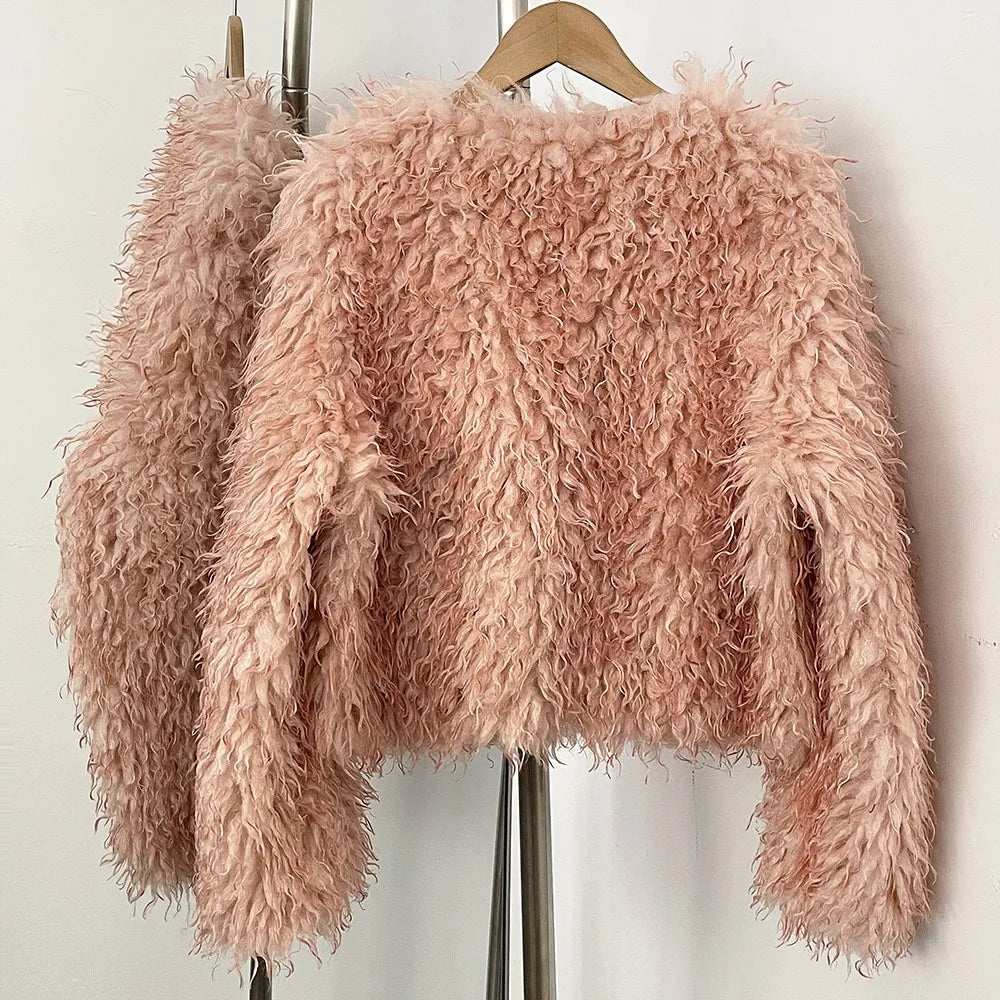 Fur Coat Eco-friendly Coats for Woman Artificial Winter Fur Coat Warm Women's Clothing New in Coats & Jackets Women Tops Stones