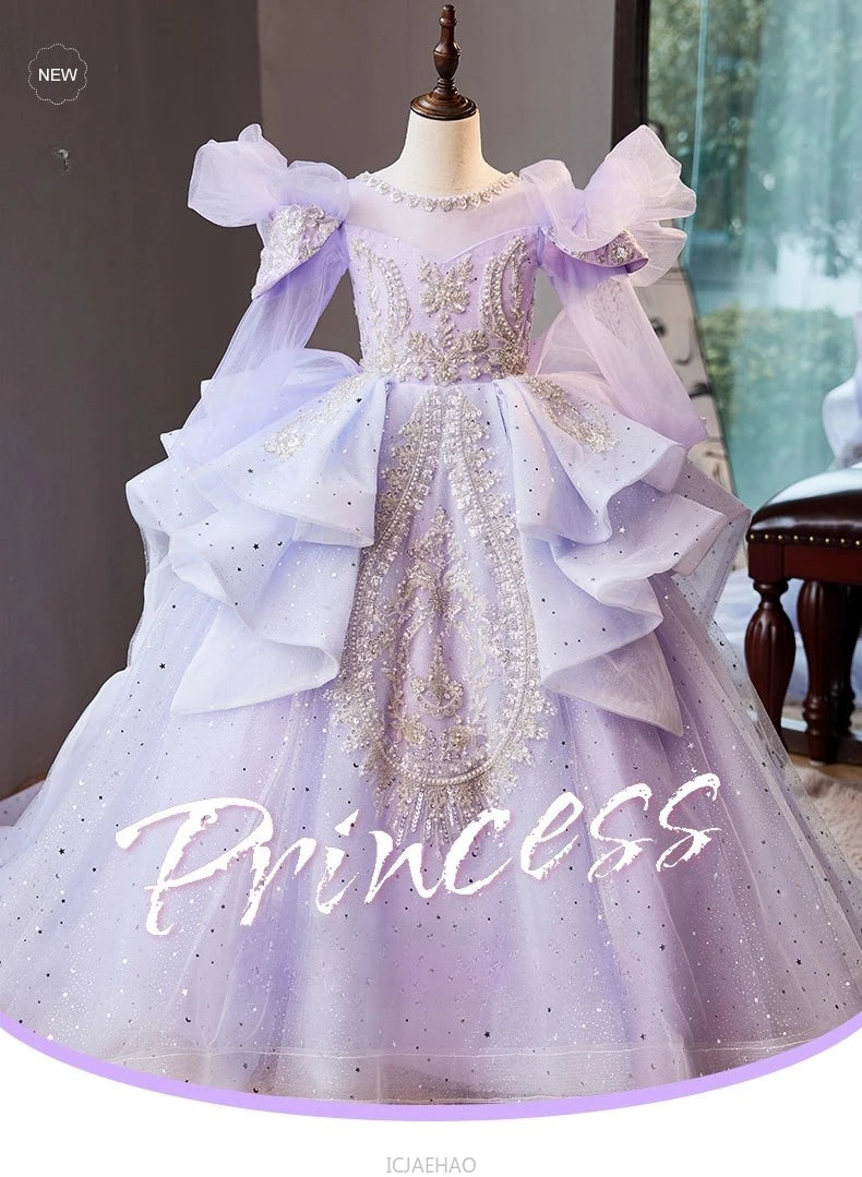 Wed Dress 2024 Flower Girl Wedding Dresses Costume Children Girls Birthday Party Princess Gown Vestido Kids Host Piano Outfit