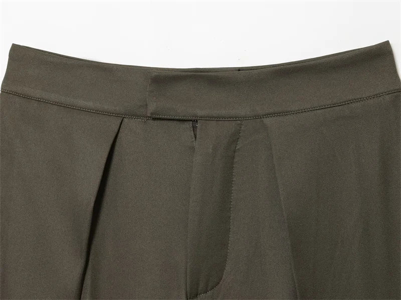 Military Green Pleated Wide Pants