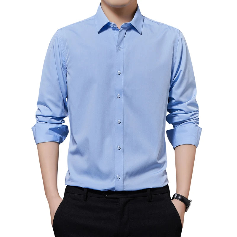 Stretch Solid Business Shirt Men