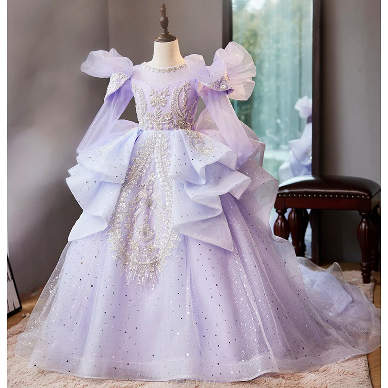 Wed Dress 2024 Flower Girl Wedding Dresses Costume Children Girls Birthday Party Princess Gown Vestido Kids Host Piano Outfit
