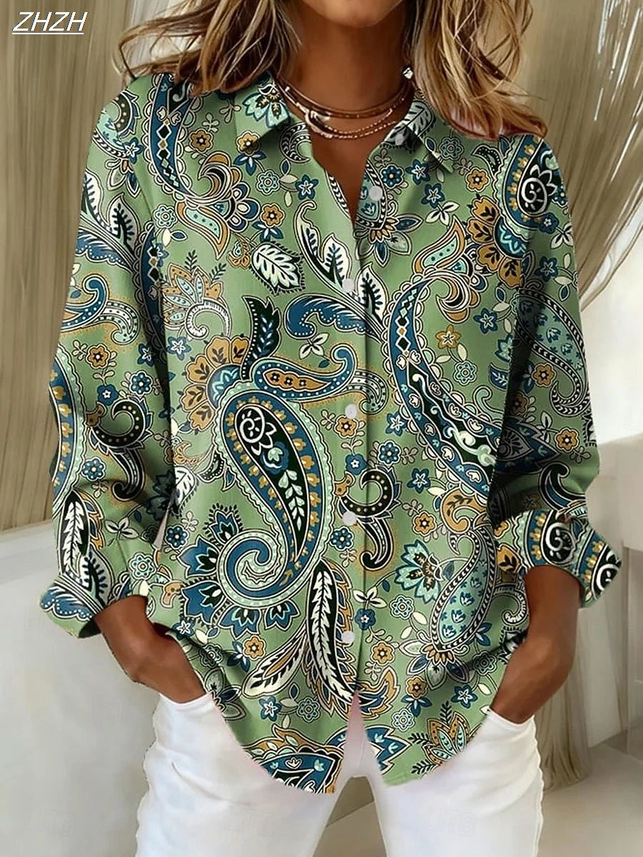 Women's Shirt Blouse Paisley Elegant Stylish Modern Long Sleeve Shirt Collar Regular Tops Work Print Summer Spring Fall Winter