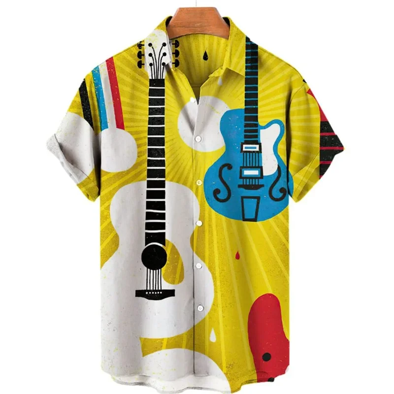 Hawaiian Music Print Shirt Men