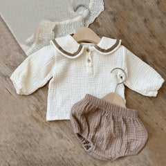 Navy Cotton Baby Outfit Set