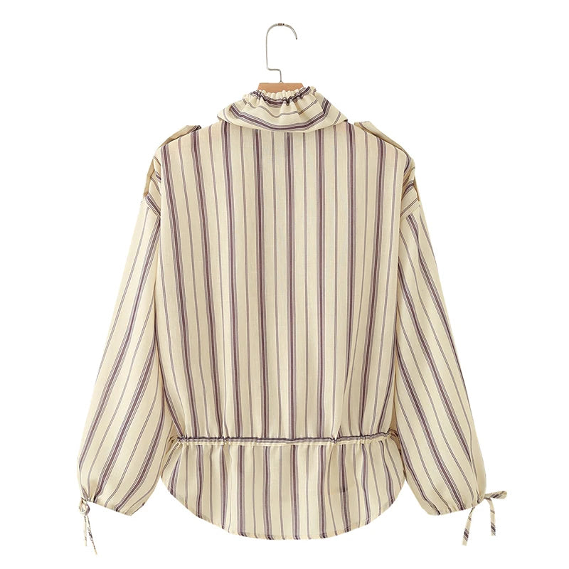 Women's Shirts Autumn 2026 New Fashion Stripes Slim Unique Youth Street Autumn Blouses Chic Elegant Travel Comfortable Blouse