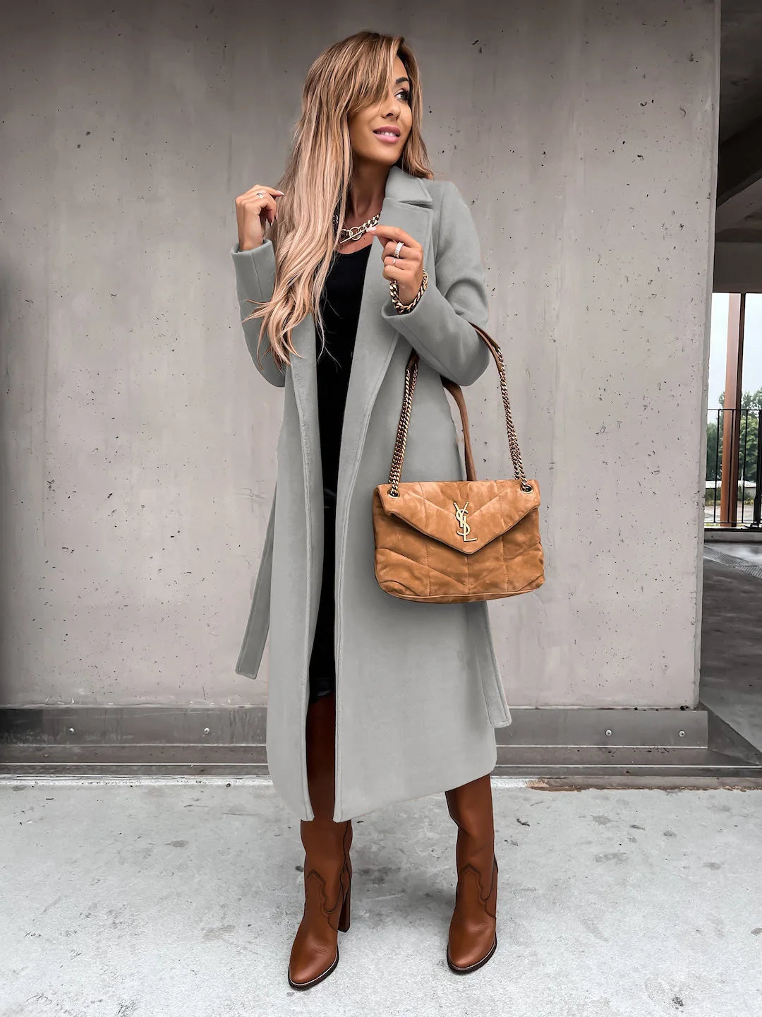 European and American Autumn and Winter Coats for Women's Clothing Solid Color Lapel Long Sleeved Woolen Women's Coats Simple St