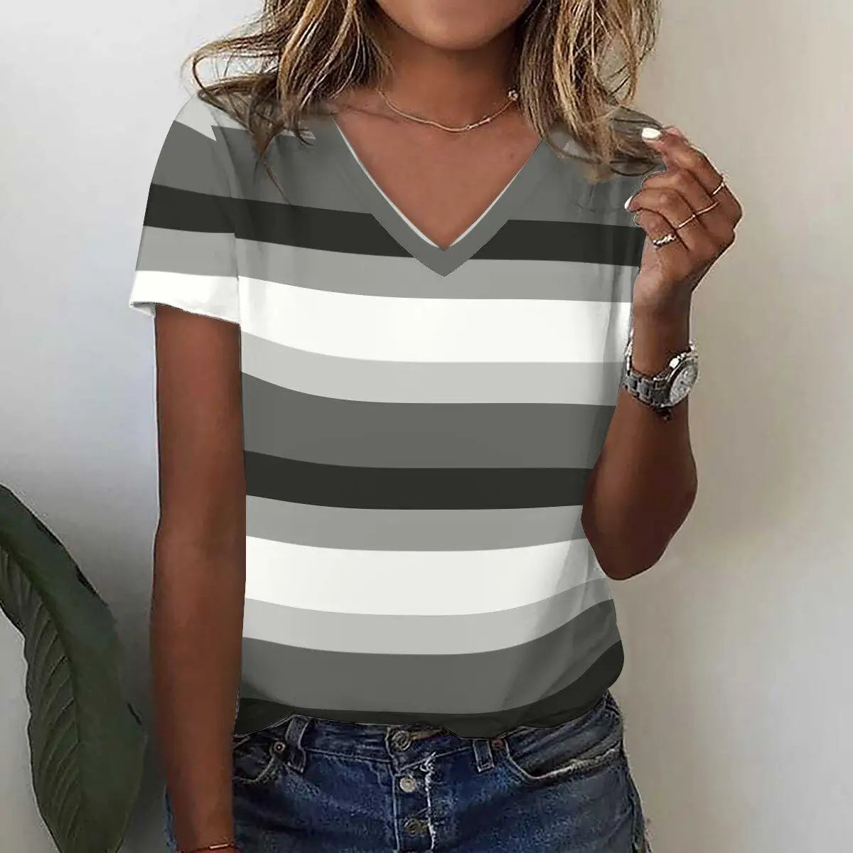 New Women's T-Shirts Funny Stripe Print Top Fashion Simple Pattern T Shirts for Women Summer Leisure Female Clothing Streetwear