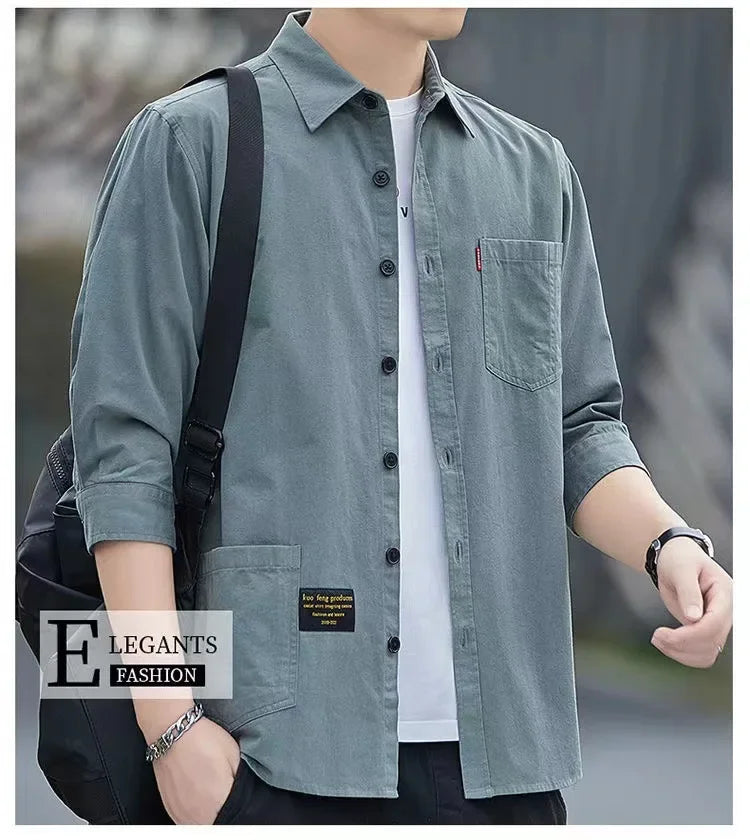 Summer Casual Solid Shirt Men