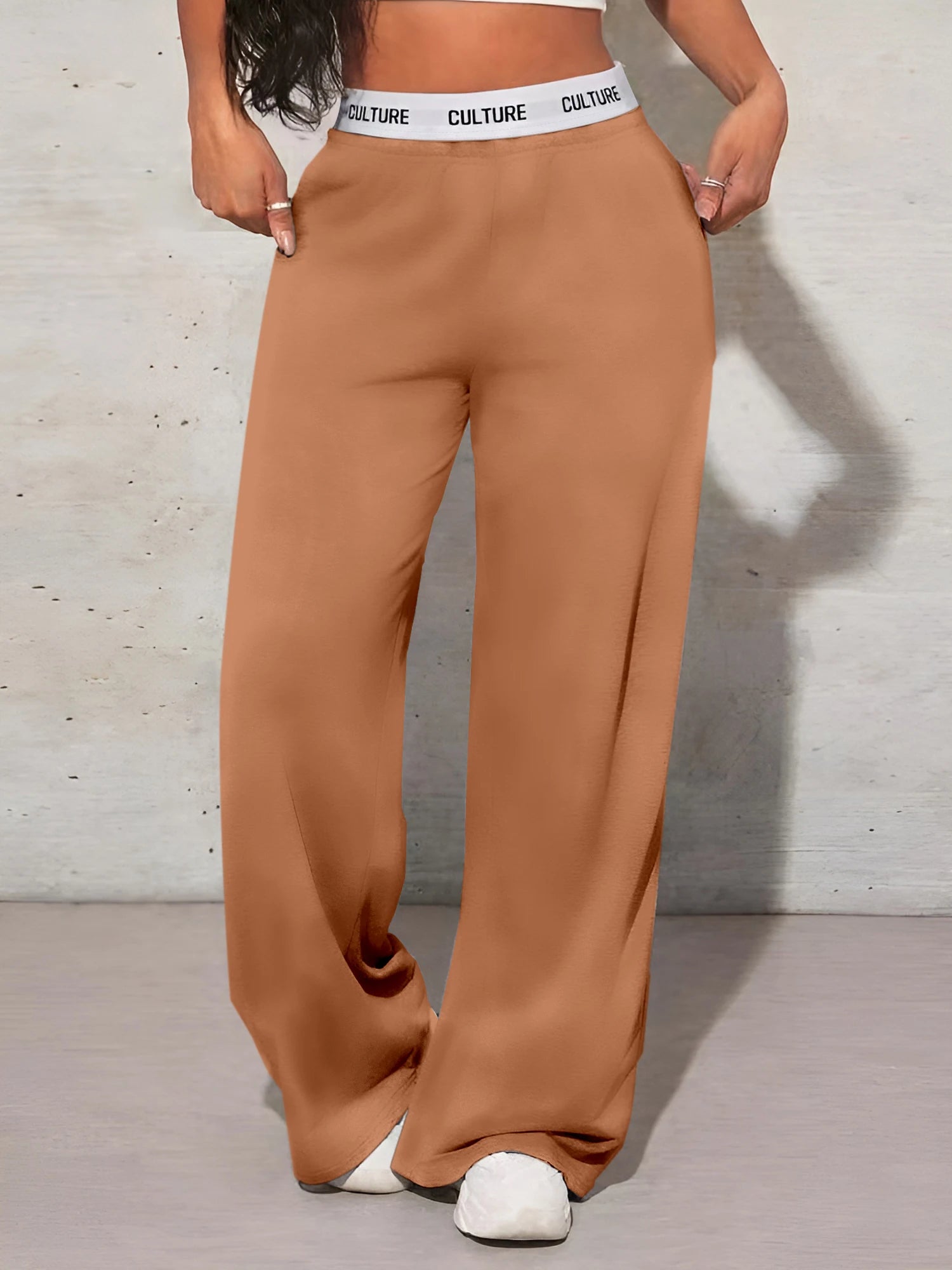 Women's Fashion Pants High Waist Webbing Loose Women's Wide Leg Pants Solid Colour Casual Female Pants Autumn Daily Wear