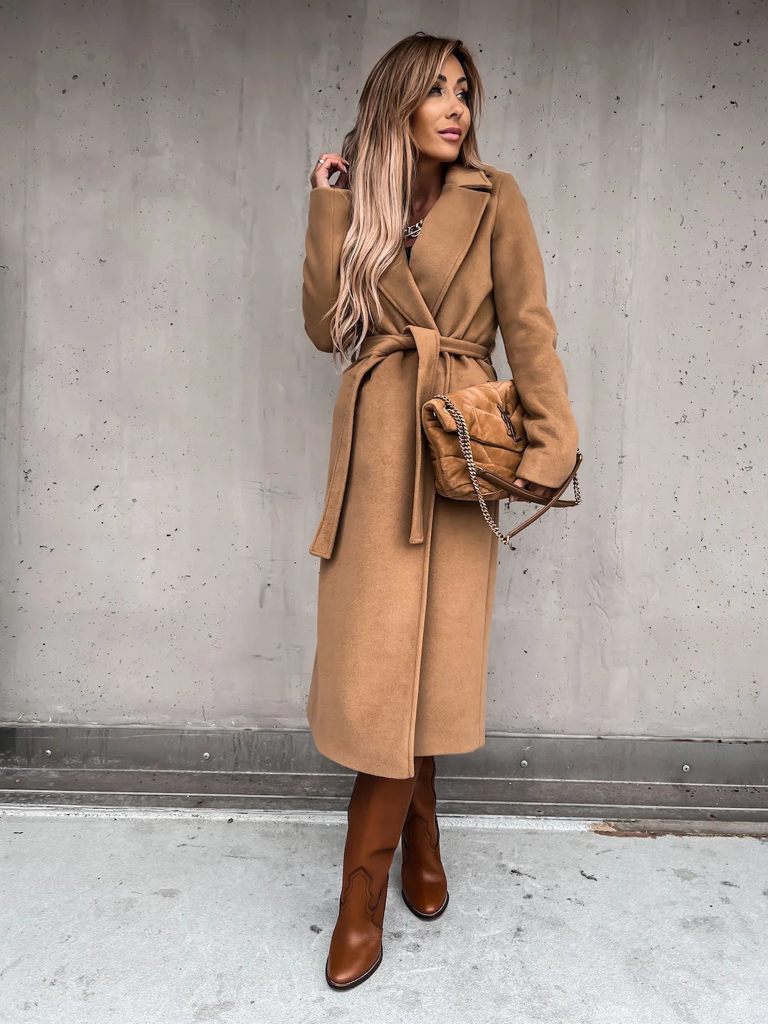 European and American Autumn and Winter Coats for Women's Clothing Solid Color Lapel Long Sleeved Woolen Women's Coats Simple St