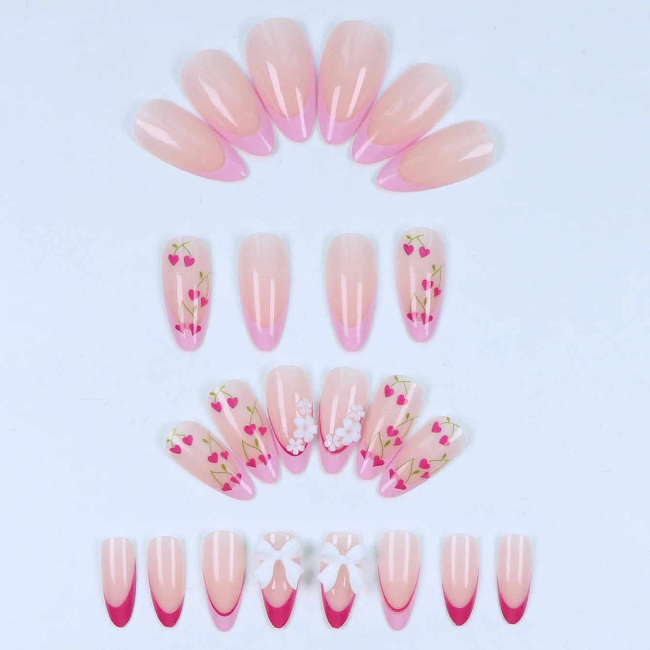24PCS Short False Nails With Rose Leaf Design Pressed On The Nails, Glossy Glue, Black Full Coverage Acrylic False Nails