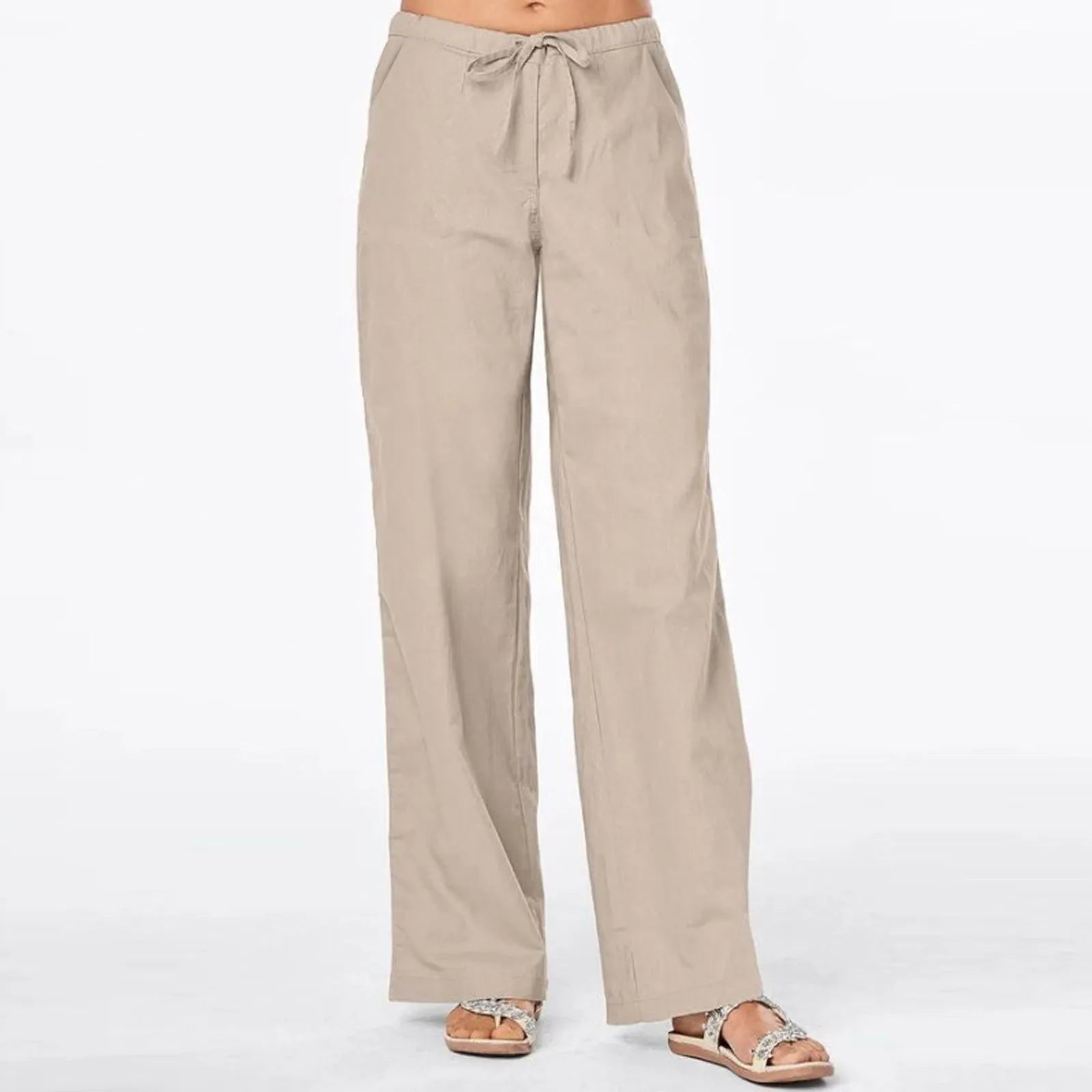 Women Pants Fashion Linen Cotton Solid Elastic Waist Trousers Female Plus Size Ankle-length Trousers Summer Casual Pants