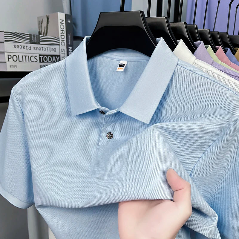 Classic Men Short Sleeve Polo Shirt 100% Mercerized Cotton Breathable Summer Golf Business Casual Athletic Tops