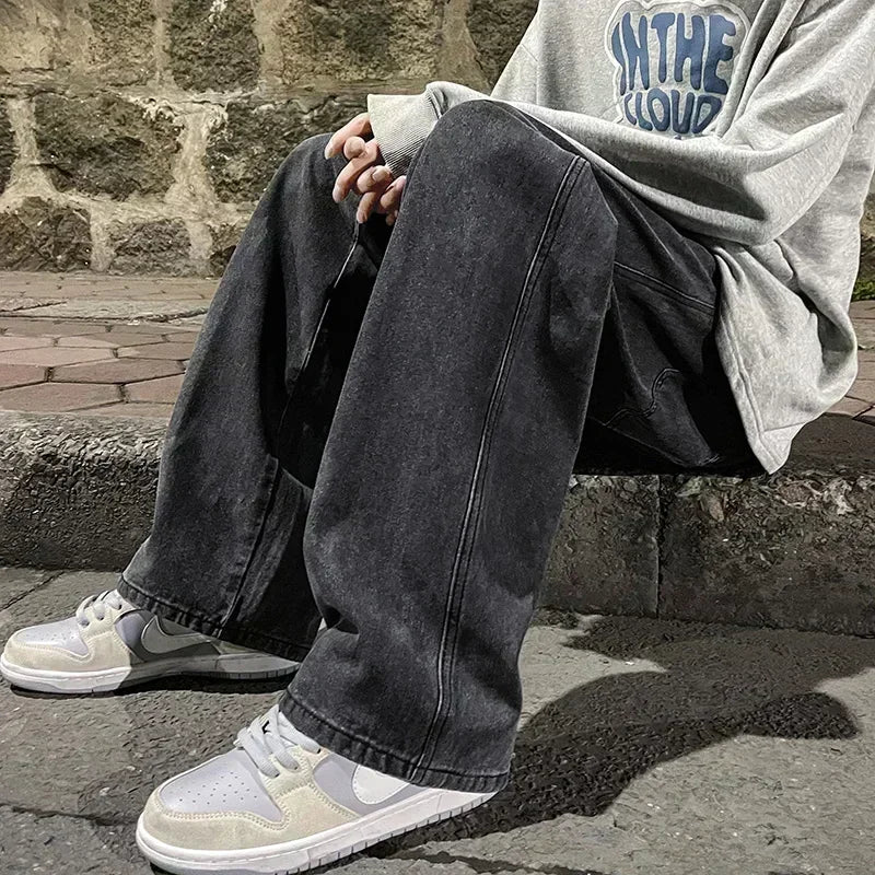 Men's Jeans Korean Version Student Casual Pants High Street Straight Loose Wide Leg Jeans Black Grey Blue Baggy Jeans