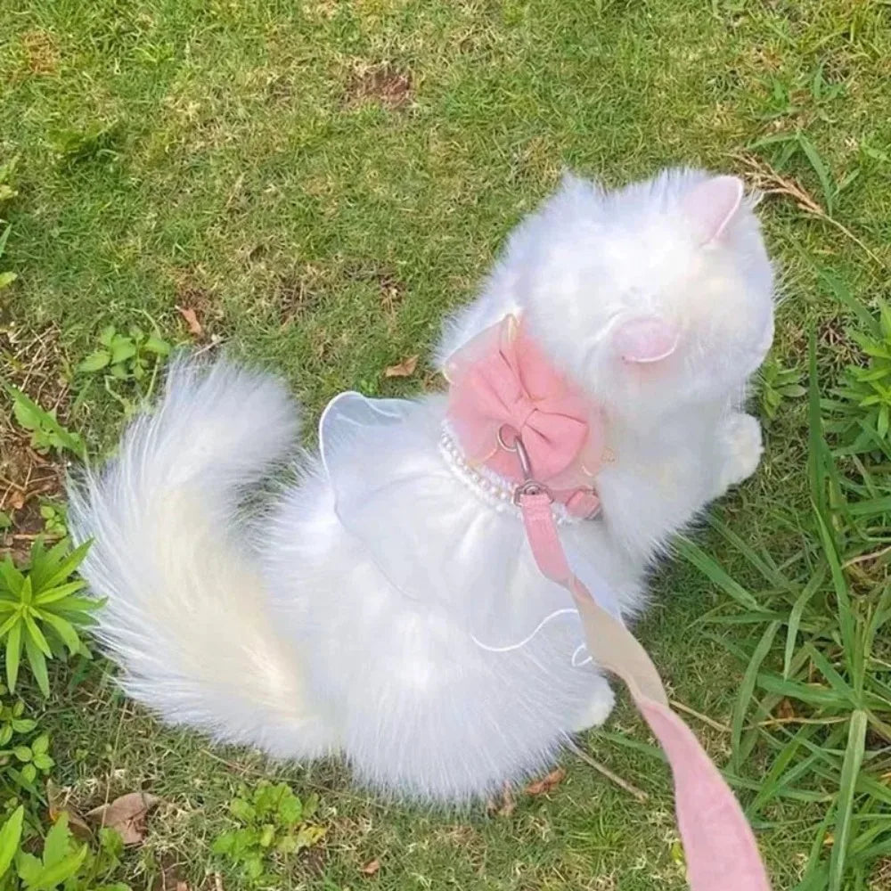 Pet Accessories Princess Style Cat Harness Leash Adjustable Nylon Cat Vest Breathable with Bowknot Pet Chest Strap For Cats Dogs