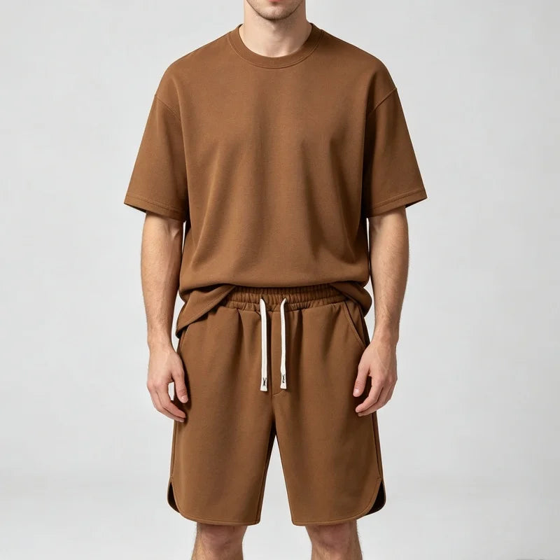 NEW Summer Men Suit Round Neck Short Sleeve T-shirt+shorts Two Piece Set Loose Outdoor sport Casual Suit men T-shirt Tracksuit