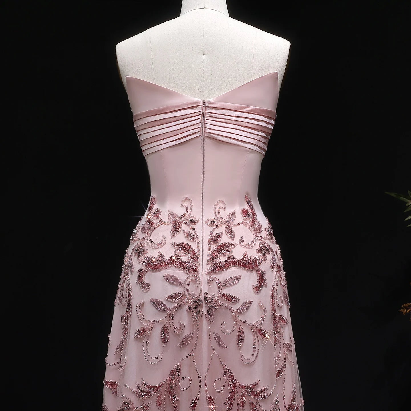 Pink Beaded Sweetheart Evening Gown
