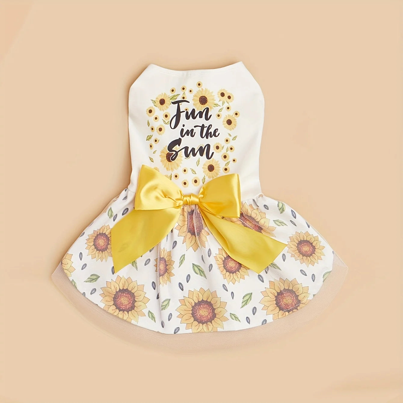 Sunflower Print Puppy Girl Dress