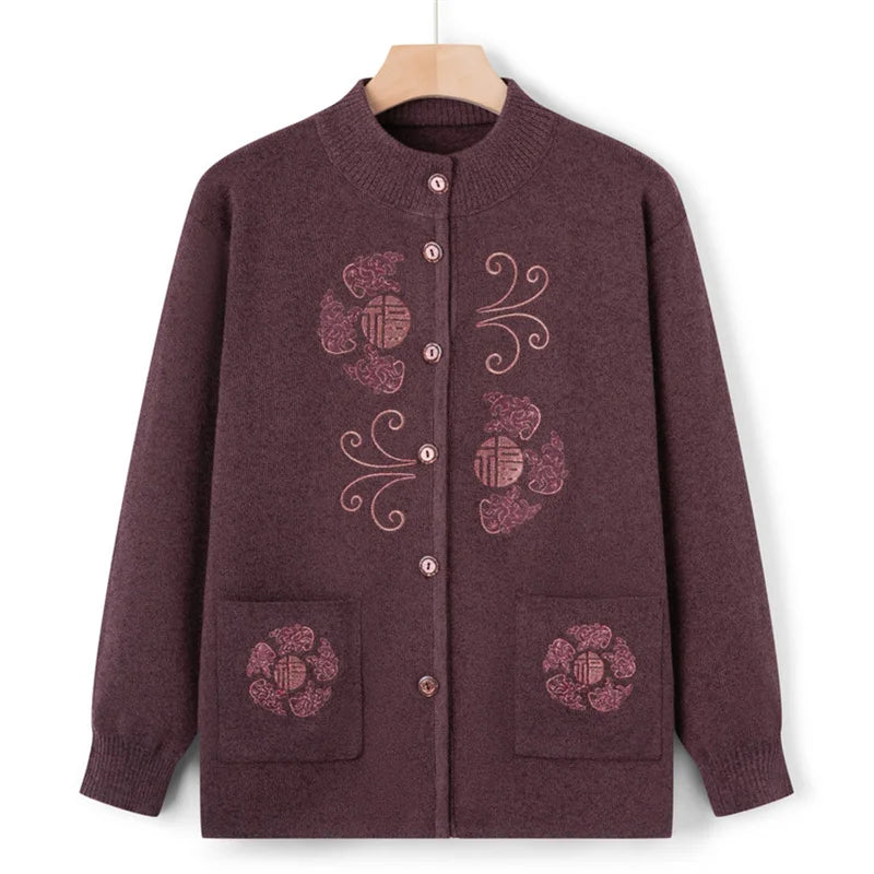 Women Winter Coats Vintage Printed Knitted Cardigan Sweater Female Jacket Spring Autumn Outerwears Top Wool Knitwear Coat