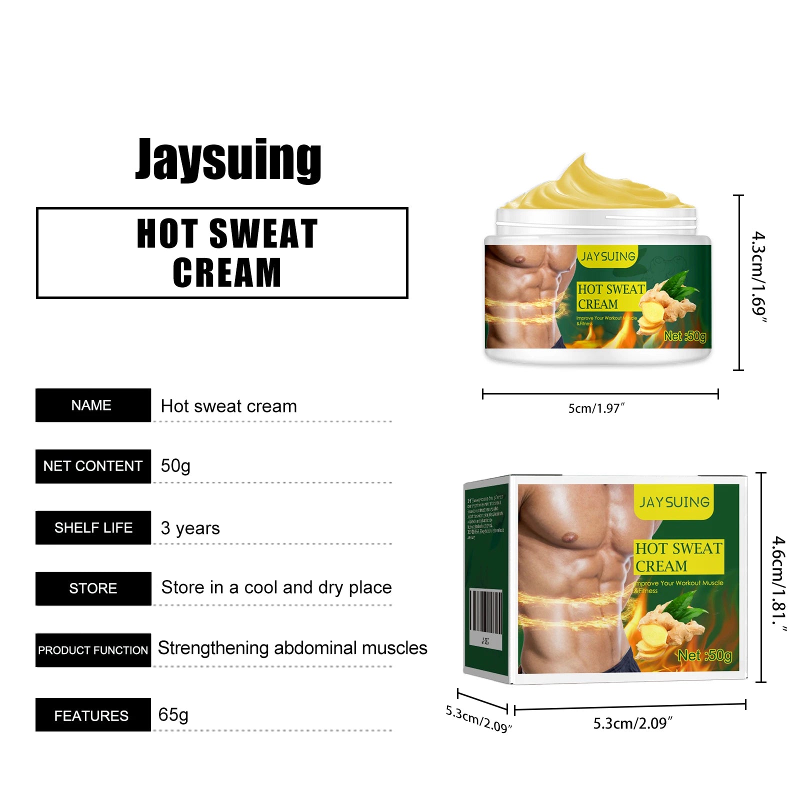 Men's Massage Cream for Body Care Warming Sensation Post Workout Recovery Moisturizing Skin Firming Routine Non Greasy 50g