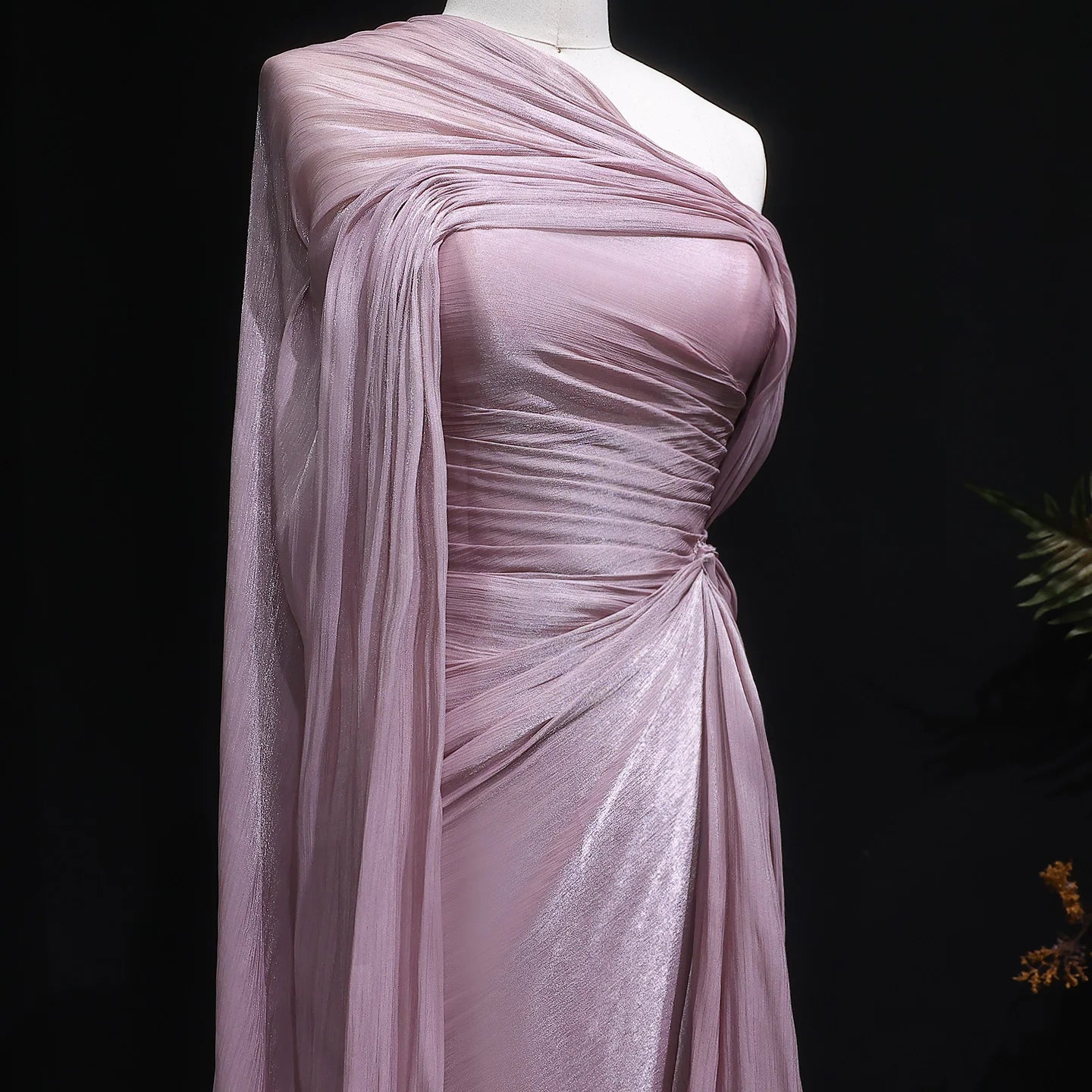 Lilac Draped One Shoulder Evening Gown
