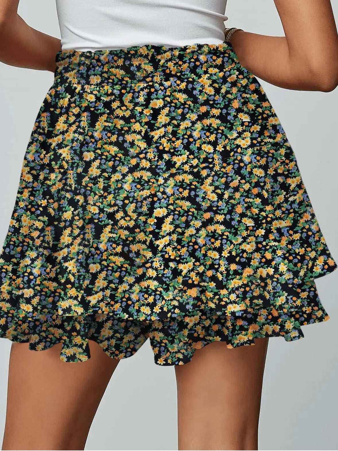 Boho Floral Mini Skirt with Ruffle Hem