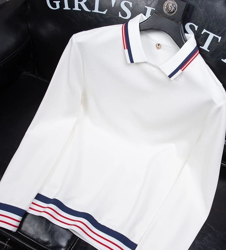 Waffle Stripe Long Sleeve Polo