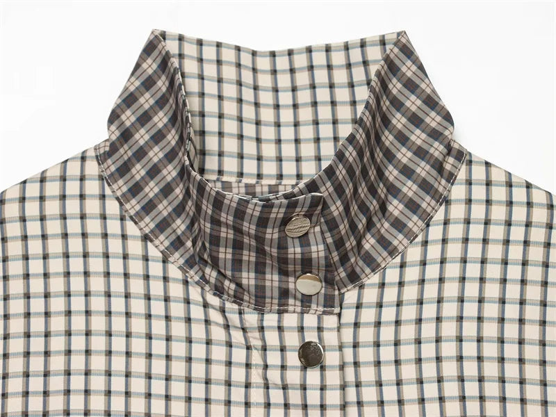 Women's Coat 2026 New Autumn Gray Plaid Long Sleeve Loose Drawstring Decorative Coat Casual Fashion Personal Ladies Outerwear