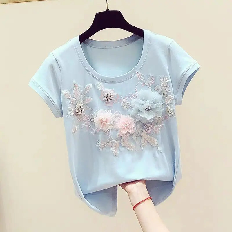 Korean Style Embroidered Summer Tee