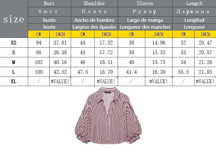 Women Striped Shirts For Women Vintage Elegant Puff Sleeve Summer New High Street Clothes Leisure Single-breasted Lapel Blouse