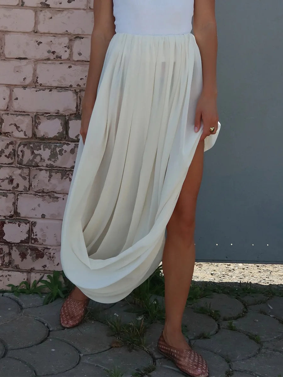 Irregular Skirt for Women Spring Summer New Elegant Street Style Skirt Women's Fashion Loose Ruched Draped Side Split Maxi Skirt