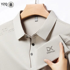 Men's Business Casual Short Sleeve Polo Shirt Solid Color with Badge Fashionable Breathable Comfortable Versatile Business Top