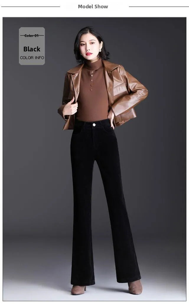 High Waist Corduroy Women's Pants Spring Autumn Winter Fashion Micro Flared Casual Trousers Slimming Warm Long Pants