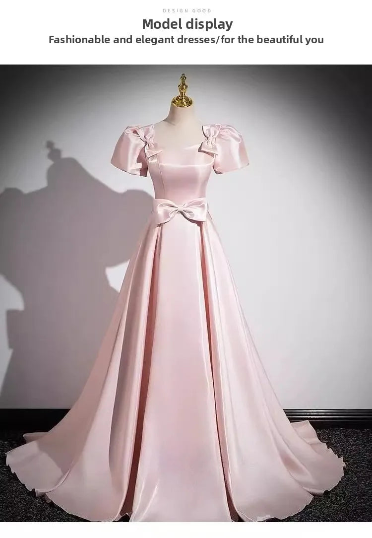 Elegant Party Evening Dress for Women 2026 New Pink French Satin Fashion Chorus Adult Ceremony Fashion Show Banquet Dress