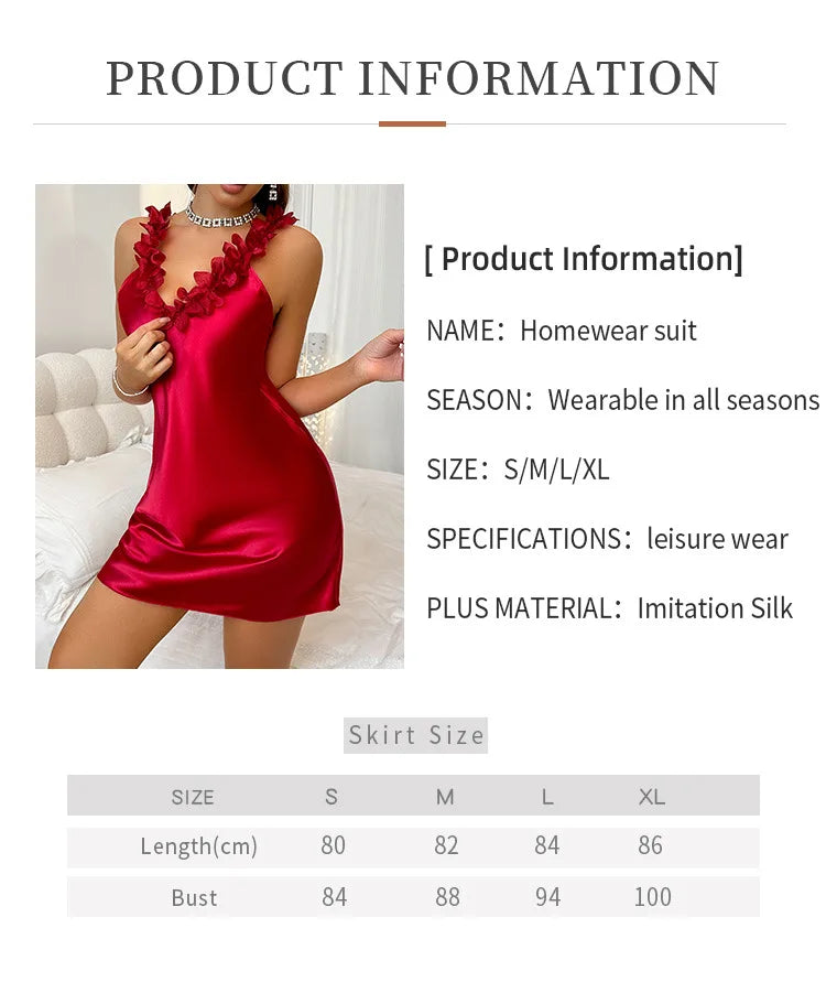 Lace Silk Satin Nightdress for Women Nightgown Summer Contrast Sensual Deep V Backless Split Slip Sleep Dress Pajamas