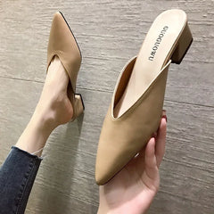Women High Heels Slippers  Baotou Women Shoes Sexy Pointed Toe Chunky Heels Mules Outdoor Walking Slides Chaussure Femme 2024