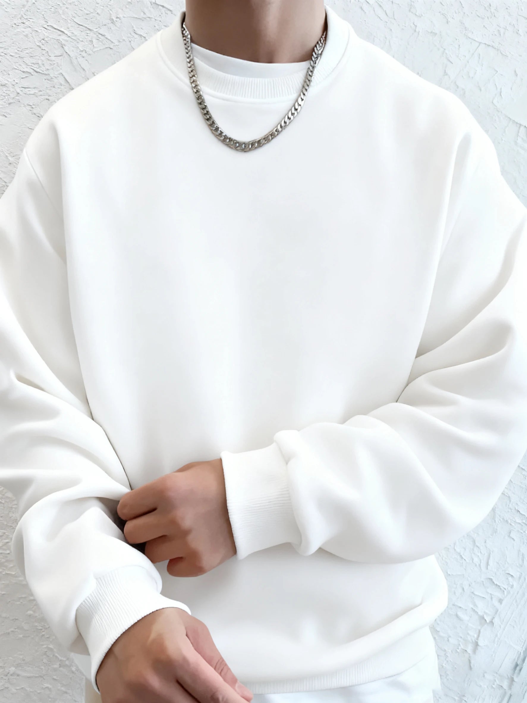Men'S Solid Sweatshirts Autumn Winter Loose Fleece Soft Hoodies Basics Crewneck Warm Sportswears Street Casual Mens Clothes