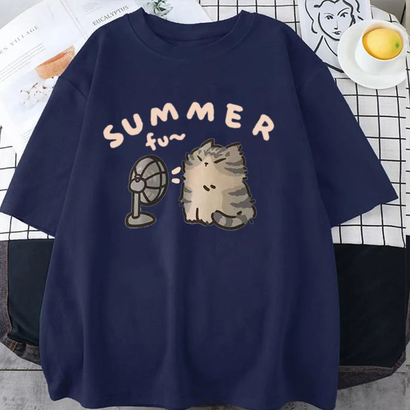 Minimalist Cat Print Casual Tee