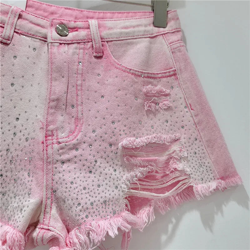 Denim Shorts for Women in The Summer of 2025 High Waisted and Slimming New Style Spicy Girl with Ripped Sexy Wide Leg Trousers