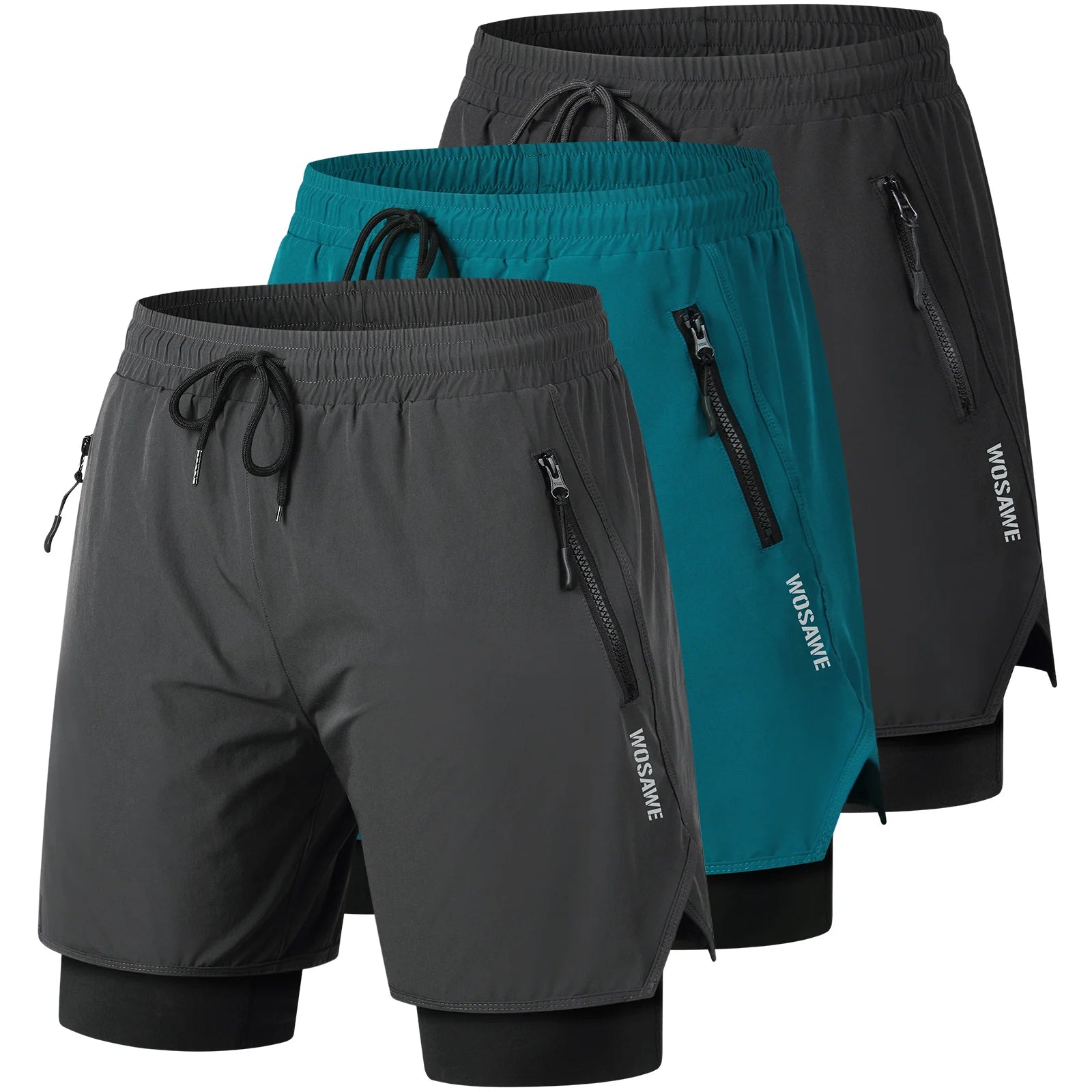WOSAWE MTB Shorts Summer Men Cycling Shorts 2 in 1 Mountain Bike Padded Shorts Double Layer Downhill Bike Quick Dry Short Pants