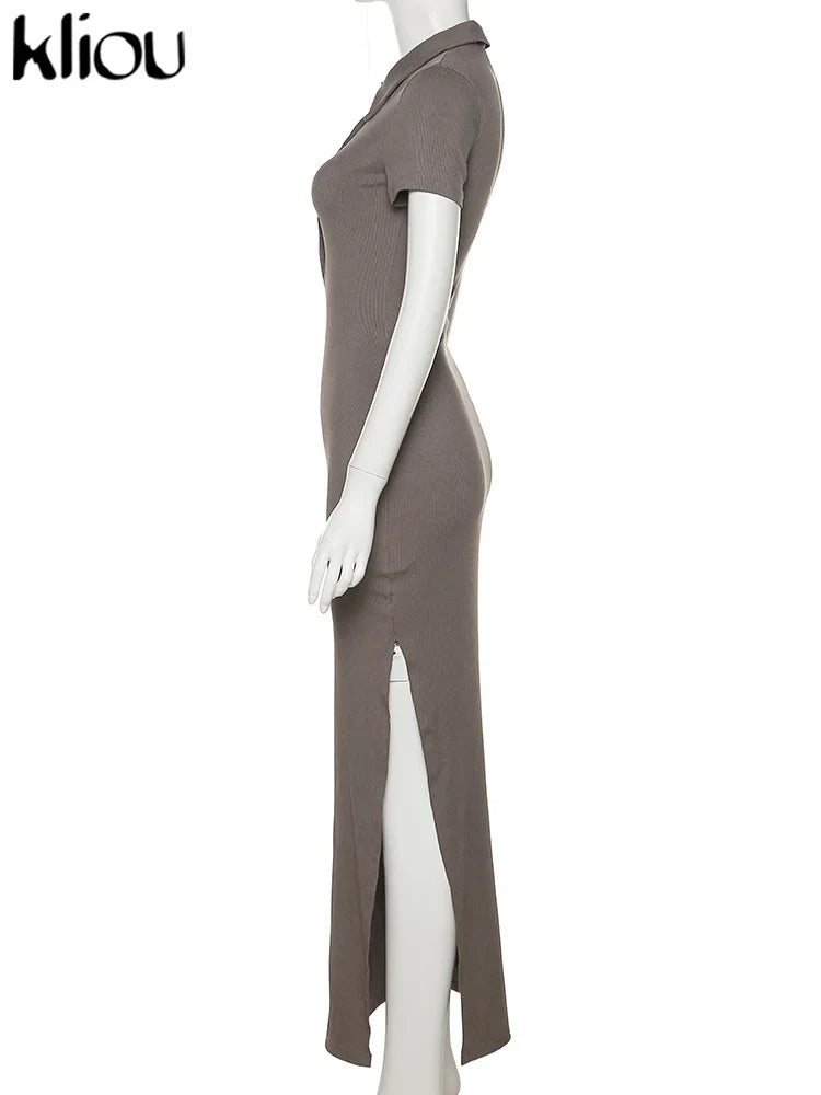 Elegant Collar Side Slit Dress