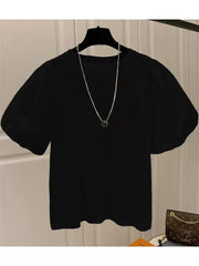 Mujer Cotton Tshirts for Women Summer T-shirts Puff Sleeve O-neck Tees Oversized Tops Fashion Sweet White Tees