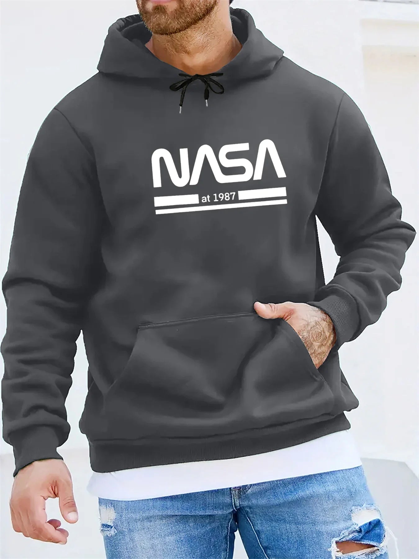 NASA Text Loose Casual Hoodie