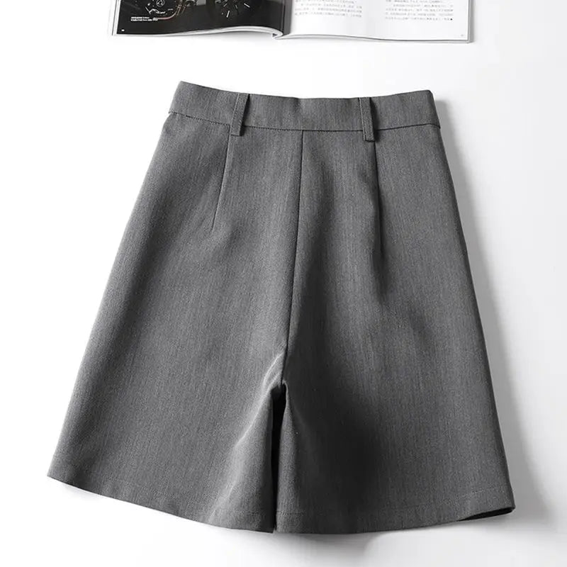 Suit Shorts Women's Summer New High-waist Slim Mid-pants A-line Wide-leg Pants