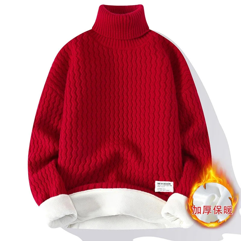 New Winter Men Fleece Warm Turtlenecks Sweaters Man Loose Casual Knitted Pullovers High Quality Male Pullovers Thicker Clothing