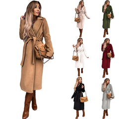 European and American Autumn and Winter Coats for Women's Clothing Solid Color Lapel Long Sleeved Woolen Women's Coats Simple St