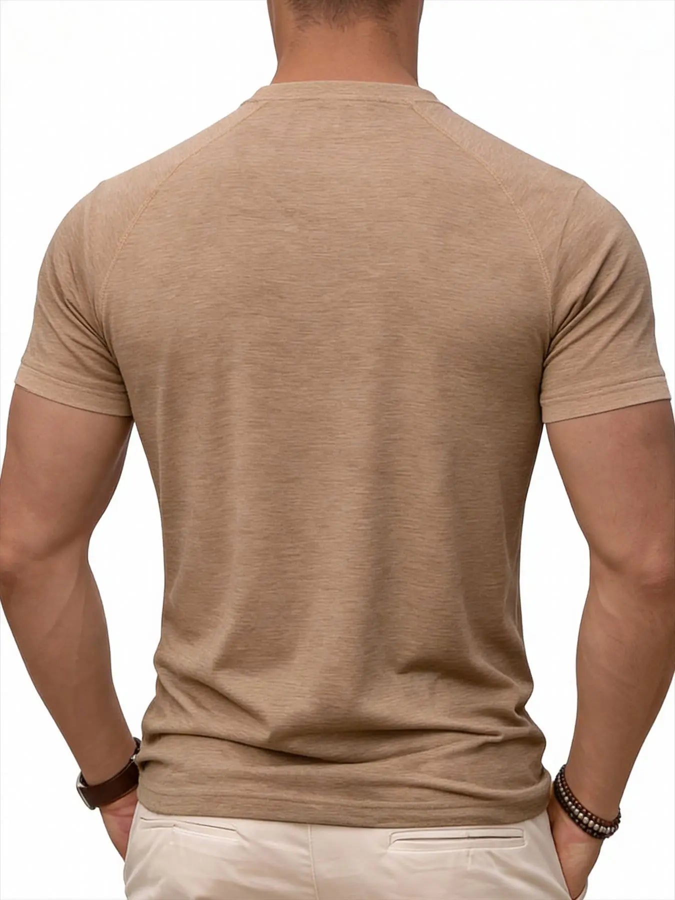 Men's fitness sports T-shirt for training, showing muscles, loose fit, suitable for summer fashion and casual running.