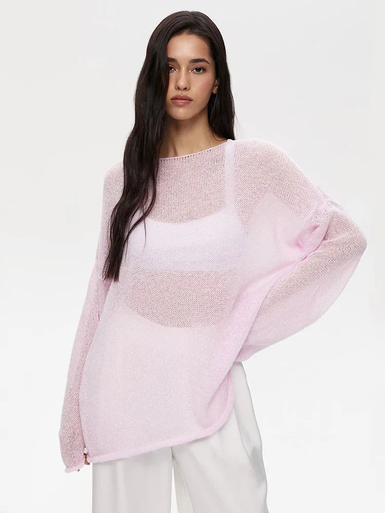 Lightweight Hollow Knit Pullover Sweater