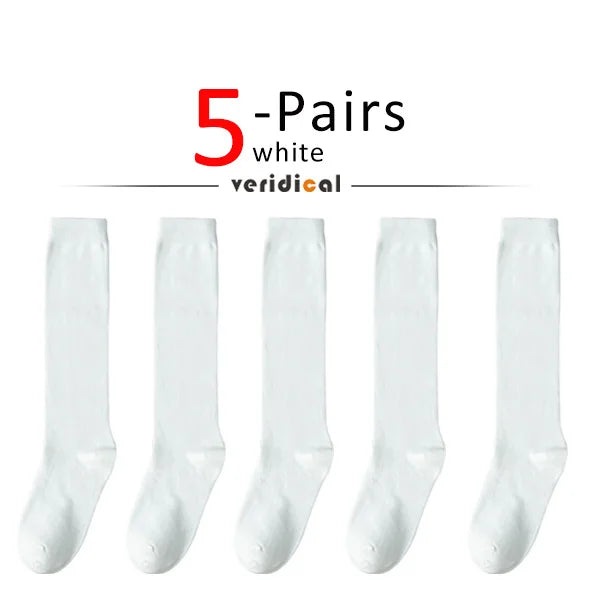 Solid Cotton Thigh High Socks