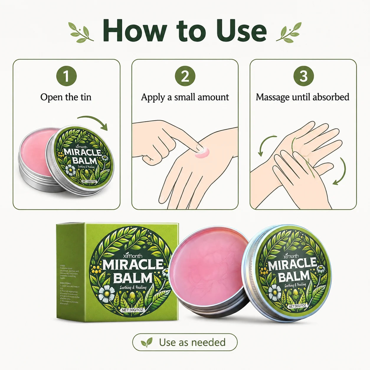 Natural Herbal Miracle Balm 30g Soothing Relief Dry Skin Hydrating Repair Body Care Cream Easy To Apply